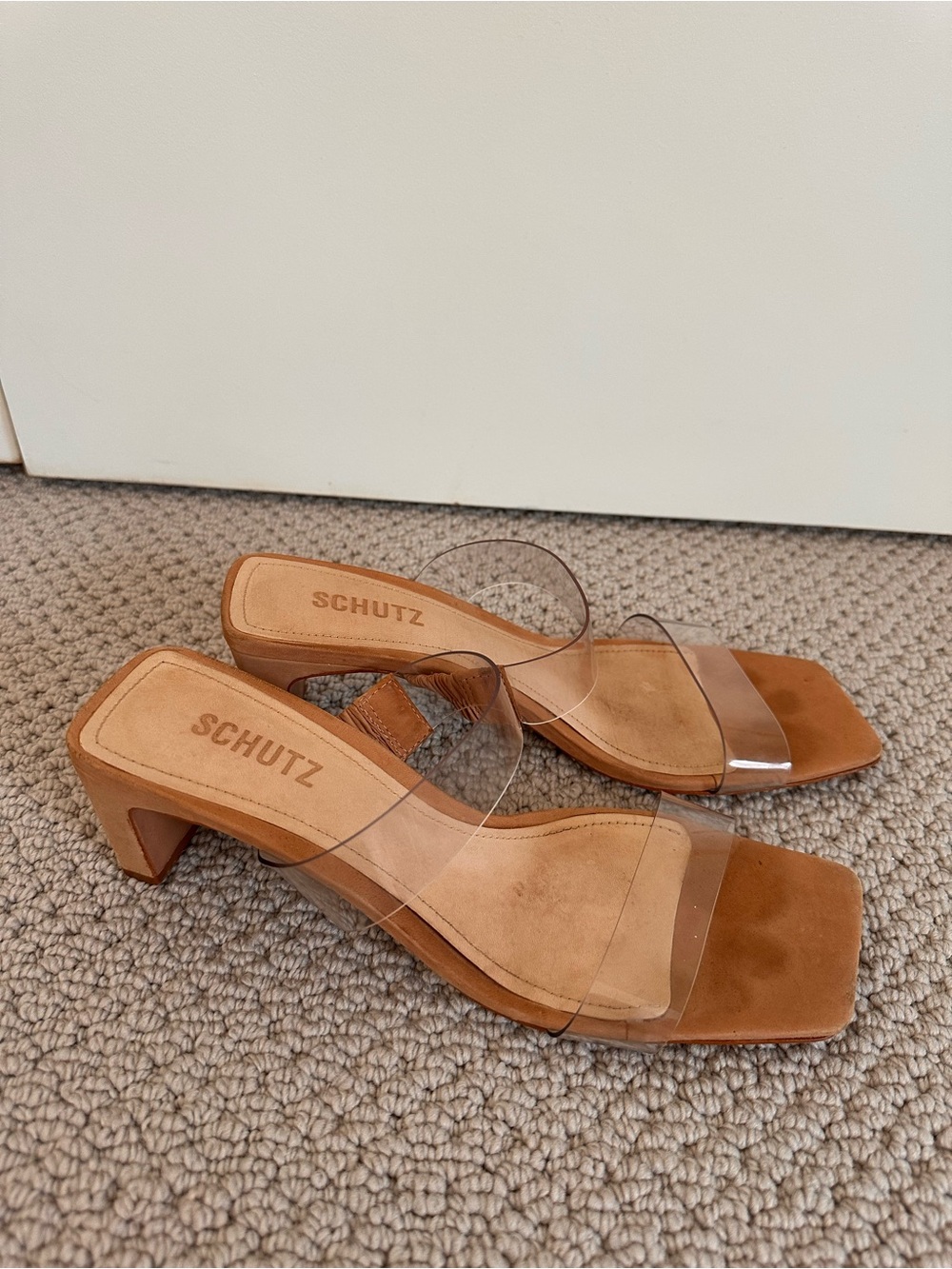 SCHUTZ Women's Clear Strap Block Heel Sandals 7.5